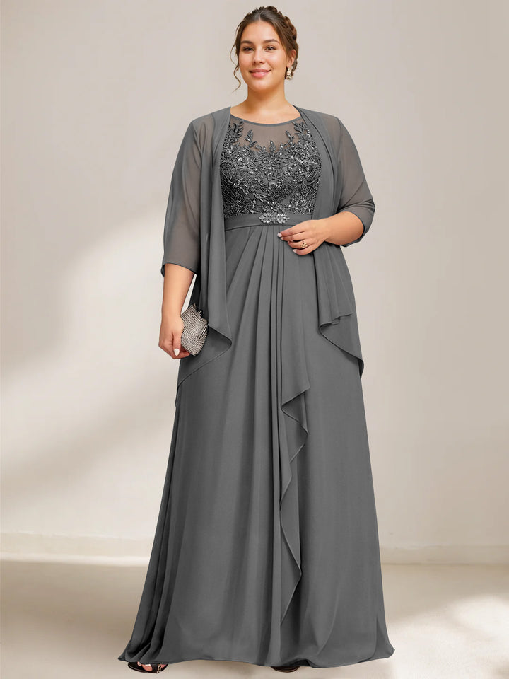 A-Line/Princess Scoop Plus Size Mother of the Bride Dresses Chiffon Lace with Wrap/Jacket