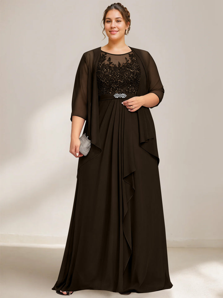 A-Line/Princess Scoop Plus Size Mother of the Bride Dresses Chiffon Lace with Wrap/Jacket
