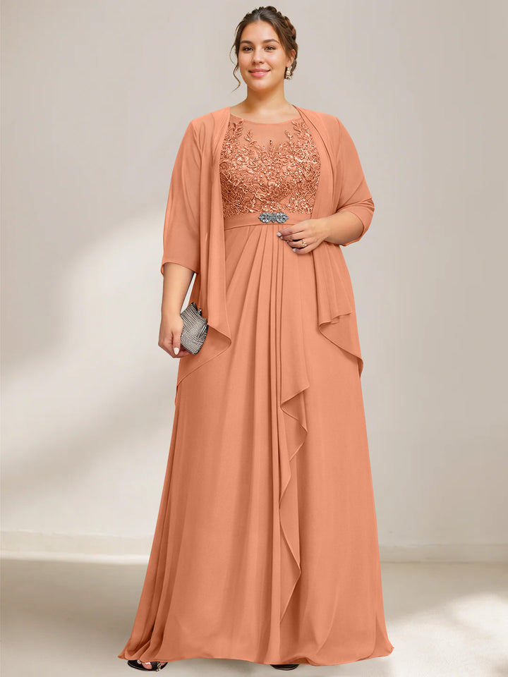 A-Line/Princess Scoop Plus Size Mother of the Bride Dresses Chiffon Lace with Wrap/Jacket