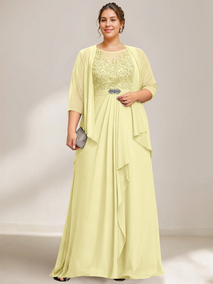 A-Line/Princess Scoop Plus Size Mother of the Bride Dresses Chiffon Lace with Wrap/Jacket