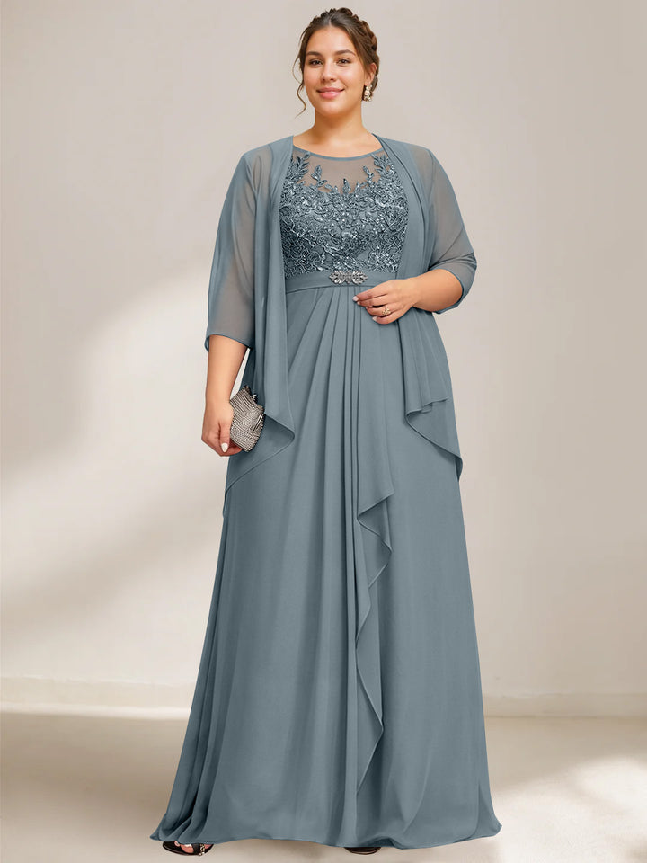 A-Line/Princess Scoop Plus Size Mother of the Bride Dresses Chiffon Lace with Wrap/Jacket