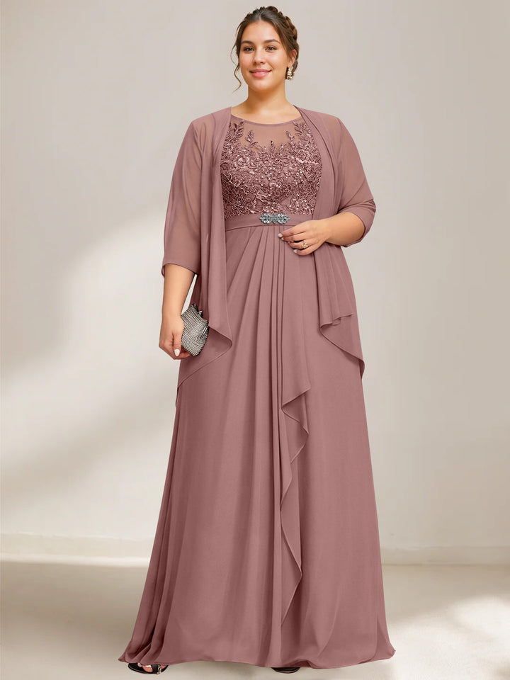A-Line/Princess Scoop Plus Size Mother of the Bride Dresses Chiffon Lace with Wrap/Jacket