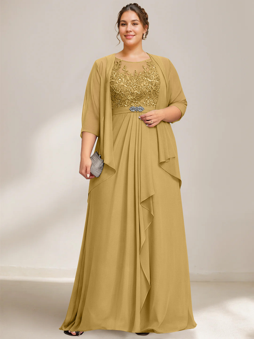 A-Line/Princess Scoop Plus Size Mother of the Bride Dresses Chiffon Lace with Wrap/Jacket