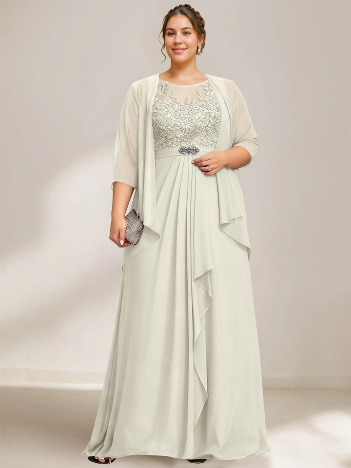 A-Line/Princess Scoop Plus Size Mother of the Bride Dresses Chiffon Lace with Wrap/Jacket