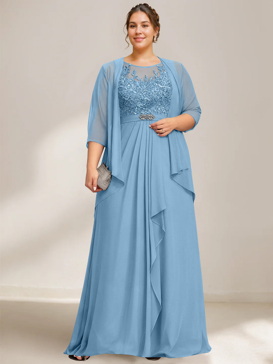 A-Line/Princess Scoop Plus Size Mother of the Bride Dresses Chiffon Lace with Wrap/Jacket