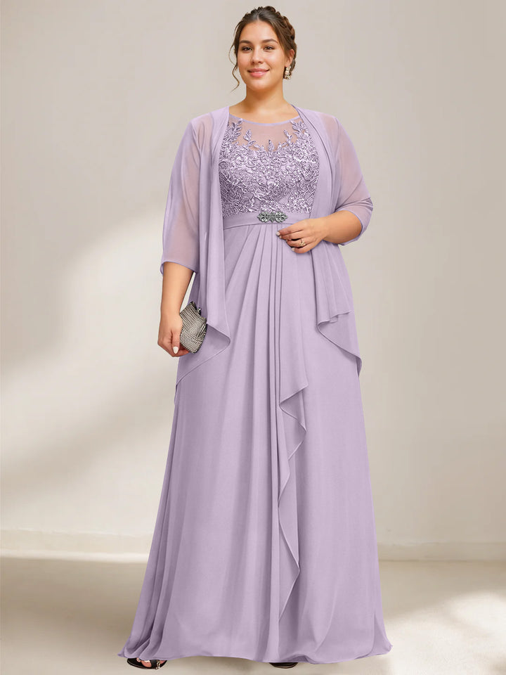 A-Line/Princess Scoop Plus Size Mother of the Bride Dresses Chiffon Lace with Wrap/Jacket