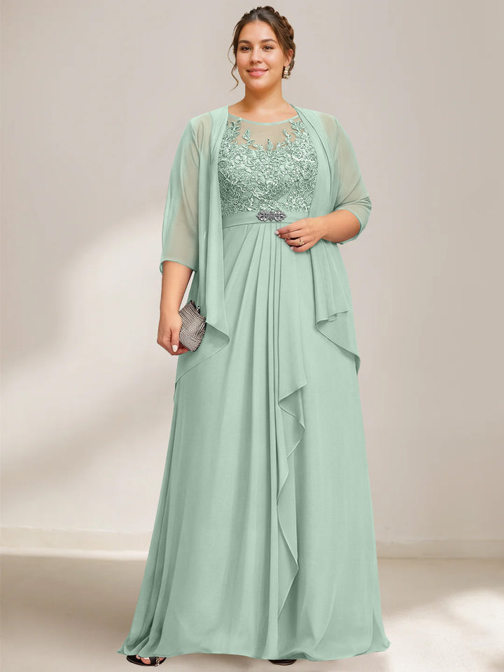 A-Line/Princess Scoop Plus Size Mother of the Bride Dresses Chiffon Lace with Wrap/Jacket