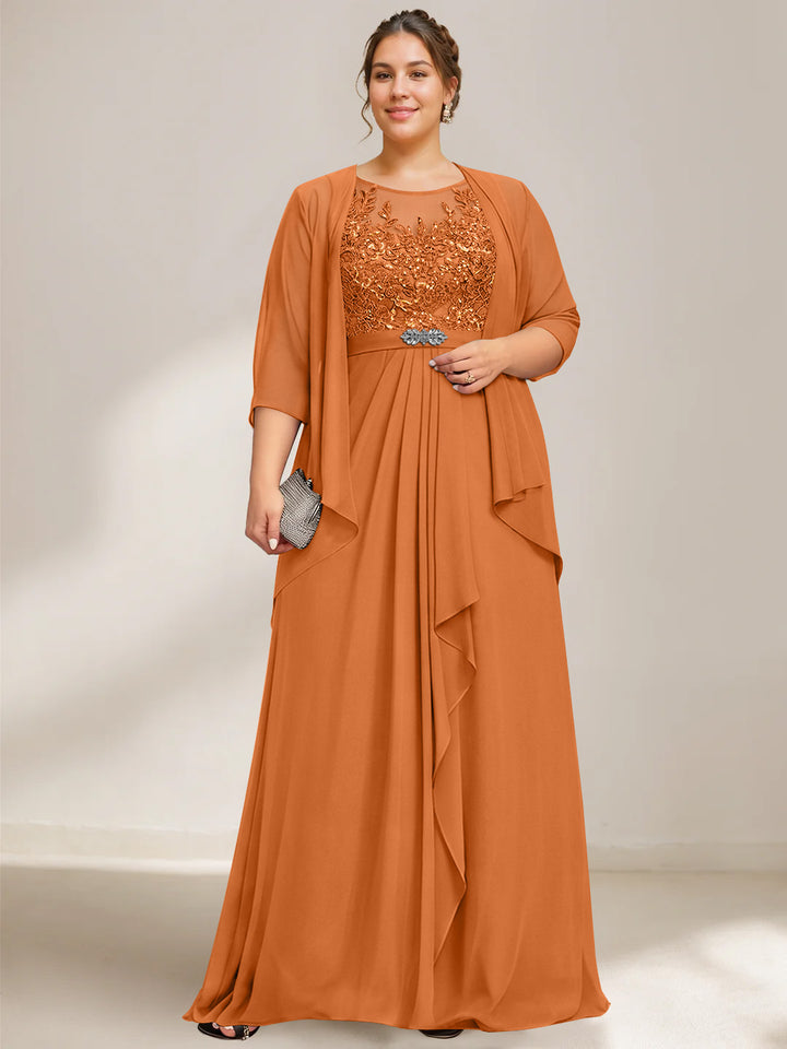 A-Line/Princess Scoop Plus Size Mother of the Bride Dresses Chiffon Lace with Wrap/Jacket