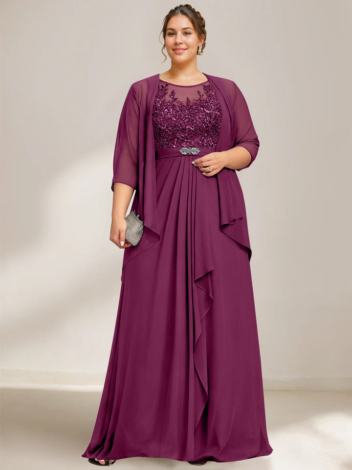 A-Line/Princess Scoop Plus Size Mother of the Bride Dresses Chiffon Lace with Wrap/Jacket