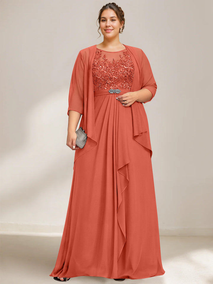 A-Line/Princess Scoop Plus Size Mother of the Bride Dresses Chiffon Lace with Wrap/Jacket