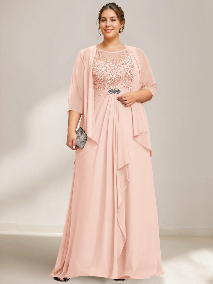 A-Line/Princess Scoop Plus Size Mother of the Bride Dresses Chiffon Lace with Wrap/Jacket