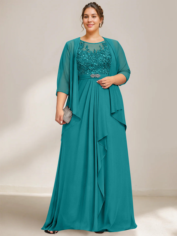 A-Line/Princess Scoop Plus Size Mother of the Bride Dresses Chiffon Lace with Wrap/Jacket