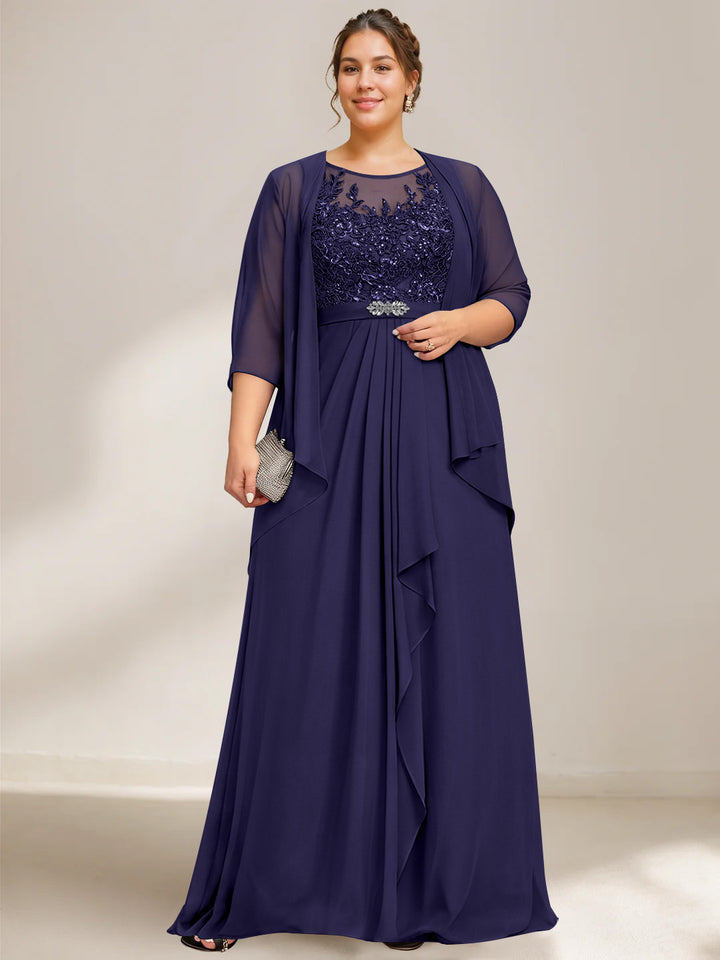 A-Line/Princess Scoop Plus Size Mother of the Bride Dresses Chiffon Lace with Wrap/Jacket