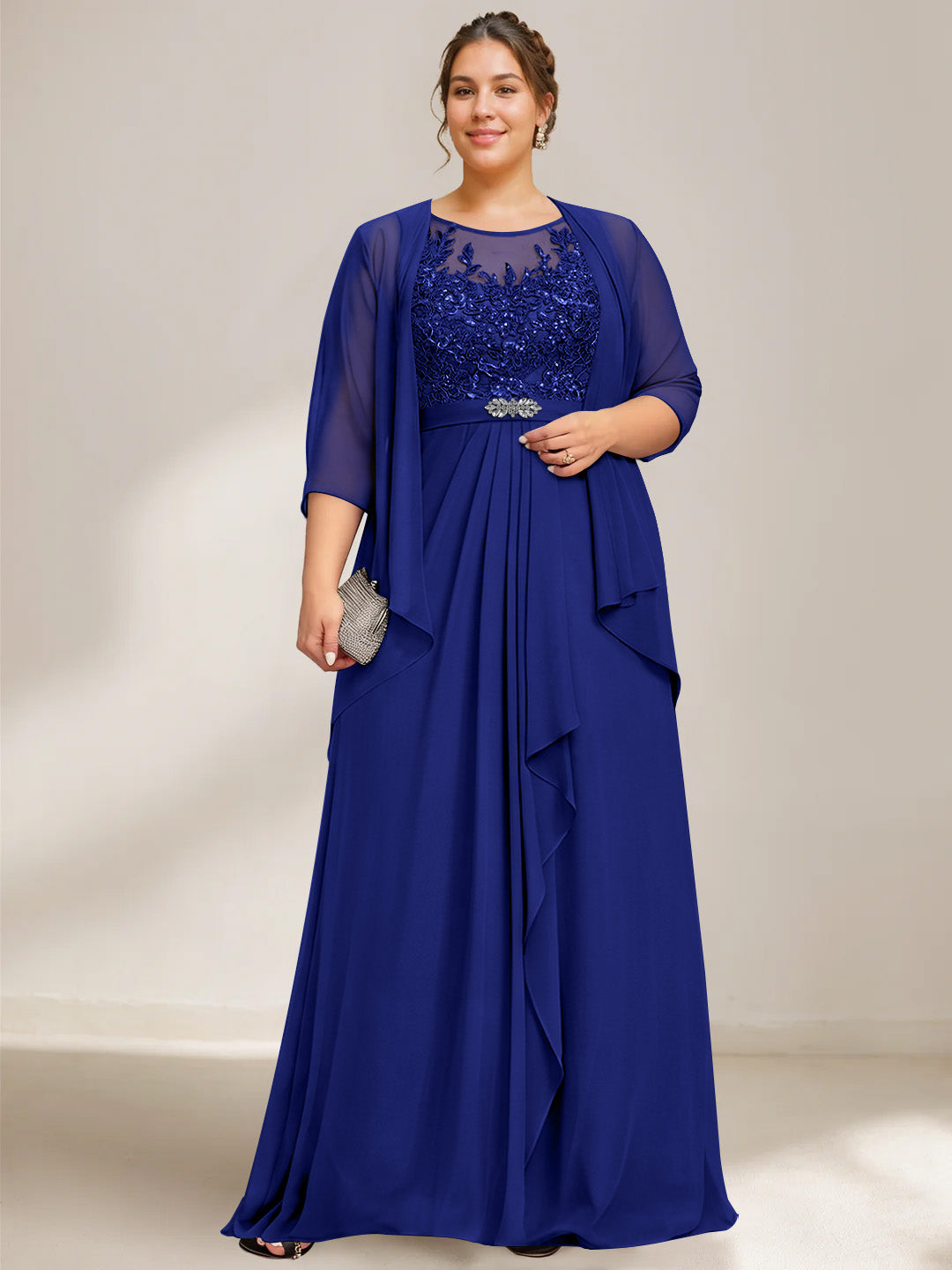 A-Line/Princess Scoop Plus Size Mother of the Bride Dresses Chiffon Lace with Wrap/Jacket