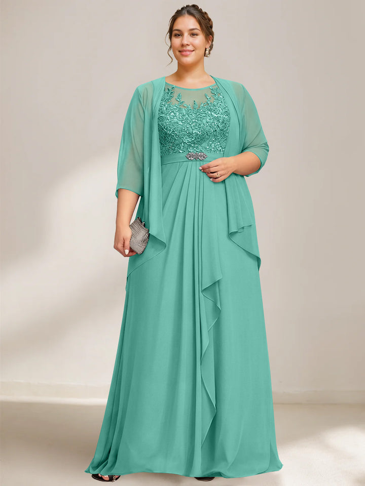 A-Line/Princess Scoop Plus Size Mother of the Bride Dresses Chiffon Lace with Wrap/Jacket