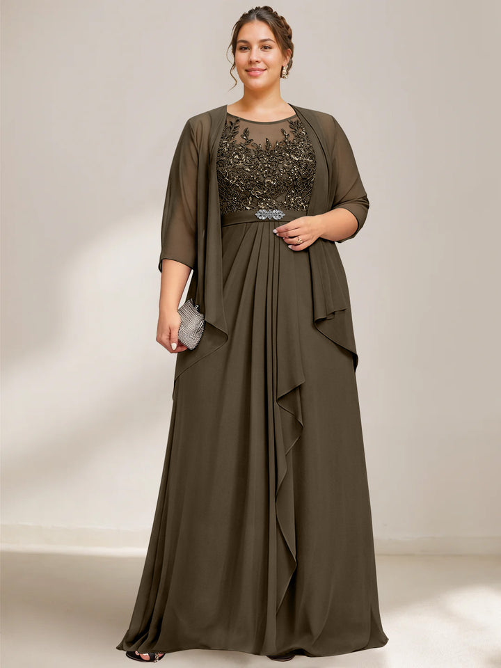 A-Line/Princess Scoop Plus Size Mother of the Bride Dresses Chiffon Lace with Wrap/Jacket