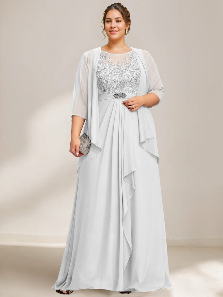 A-Line/Princess Scoop Plus Size Mother of the Bride Dresses Chiffon Lace with Wrap/Jacket