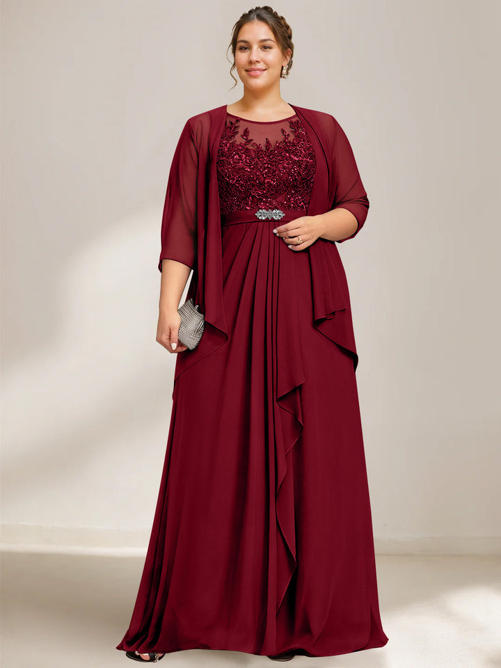 A-Line/Princess Scoop Plus Size Mother of the Bride Dresses Chiffon Lace with Wrap/Jacket