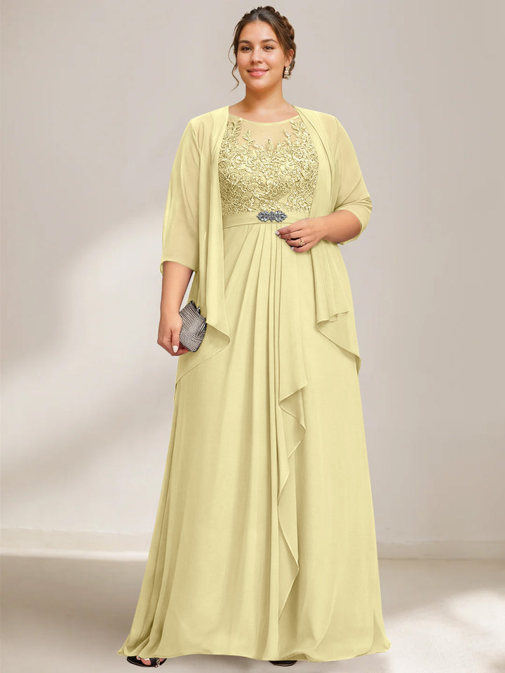 A-Line/Princess Scoop Plus Size Mother of the Bride Dresses Chiffon Lace with Wrap/Jacket