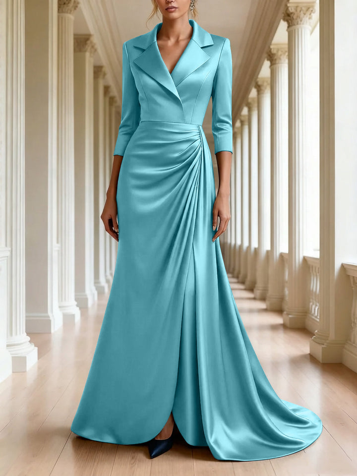 Trumpet/Mermaid 3/4 Sleeves V-Neck Mother of the Bride Dresses Floor-Length