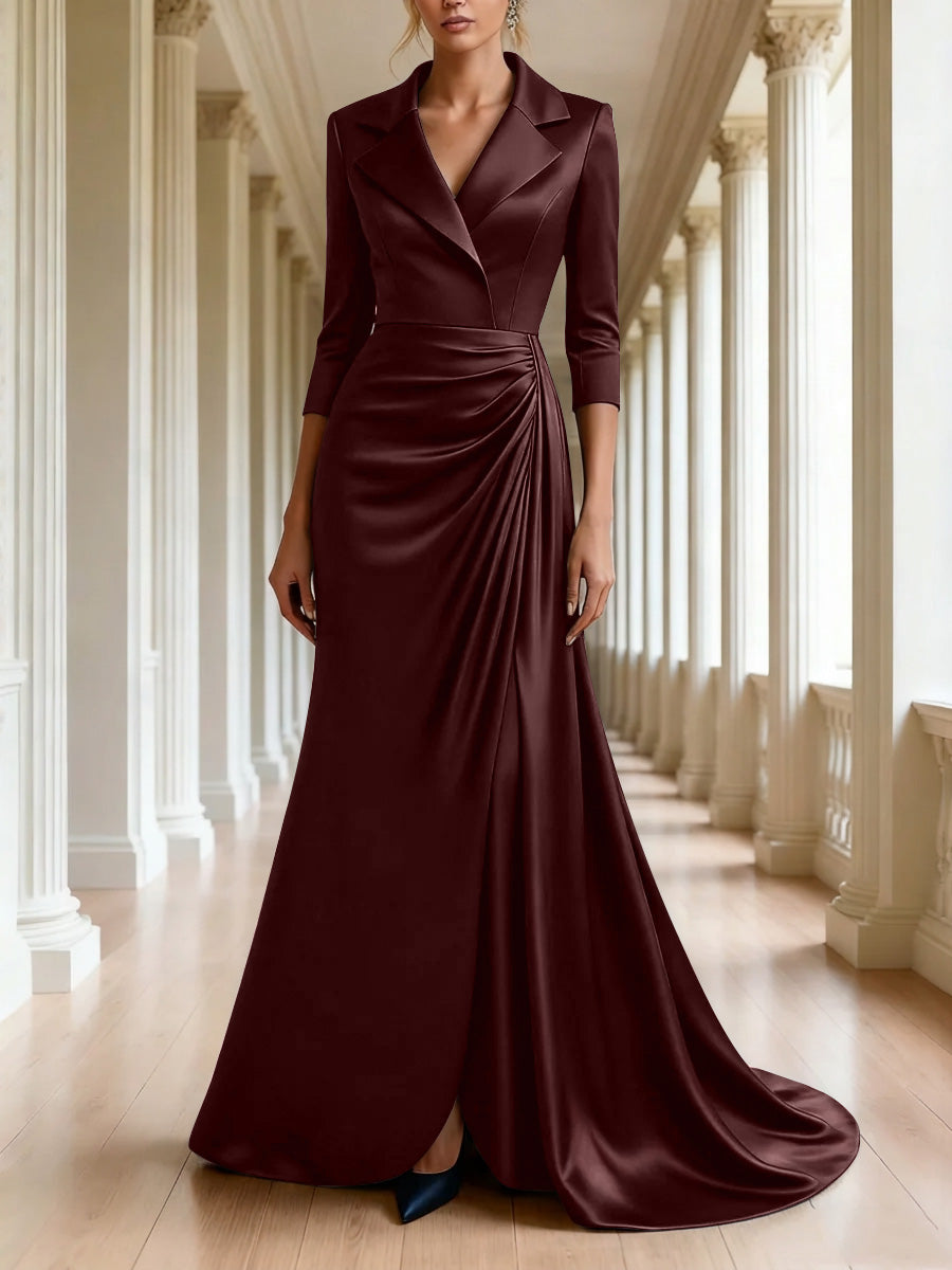 mermaid wrap dress Draped Wrap Stretch Satin Mermaid Dress with Horsehair Hem
