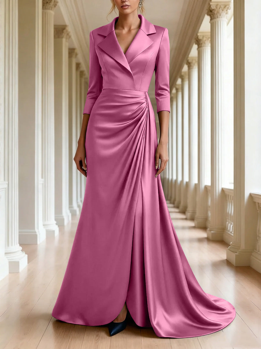 Trumpet/Mermaid 3/4 Sleeves V-Neck Mother of the Bride Dresses Floor-Length