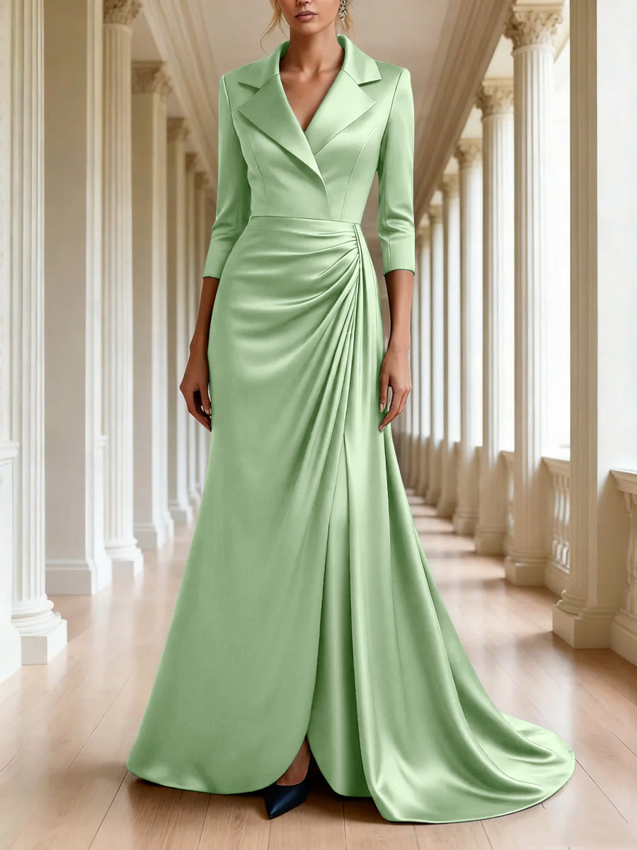 Trumpet/Mermaid 3/4 Sleeves V-Neck Mother of the Bride Dresses Floor-Length
