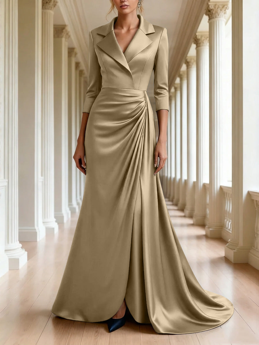 Trumpet/Mermaid 3/4 Sleeves V-Neck Mother of the Bride Dresses Floor-Length