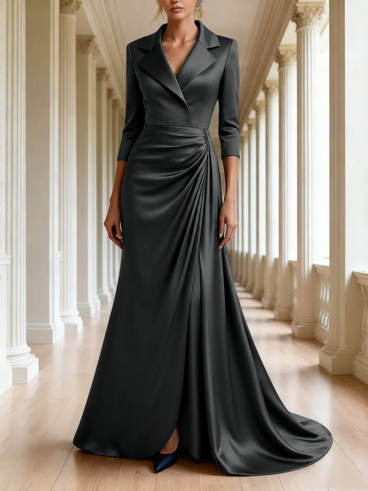 Trumpet/Mermaid 3/4 Sleeves V-Neck Mother of the Bride Dresses Floor-Length