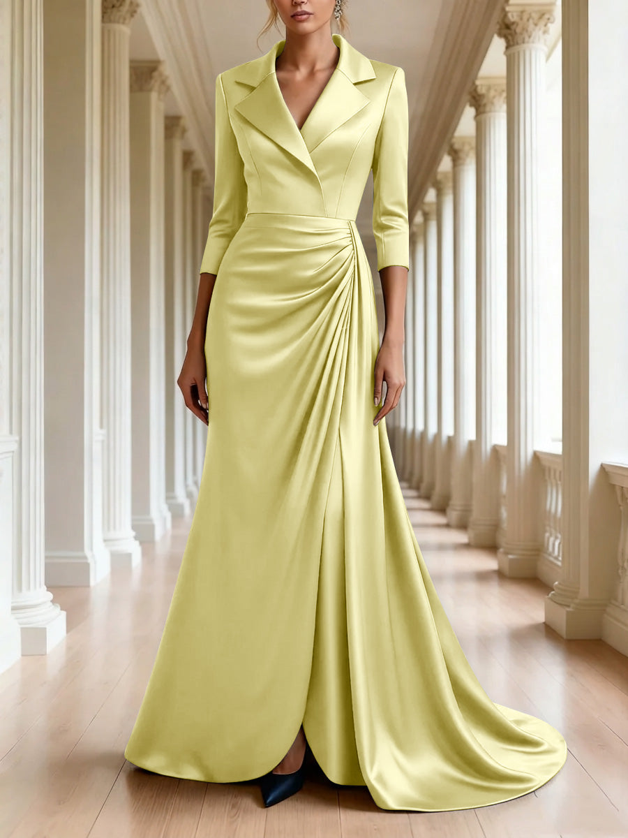 Trumpet/Mermaid 3/4 Sleeves V-Neck Mother of the Bride Dresses Floor-Length