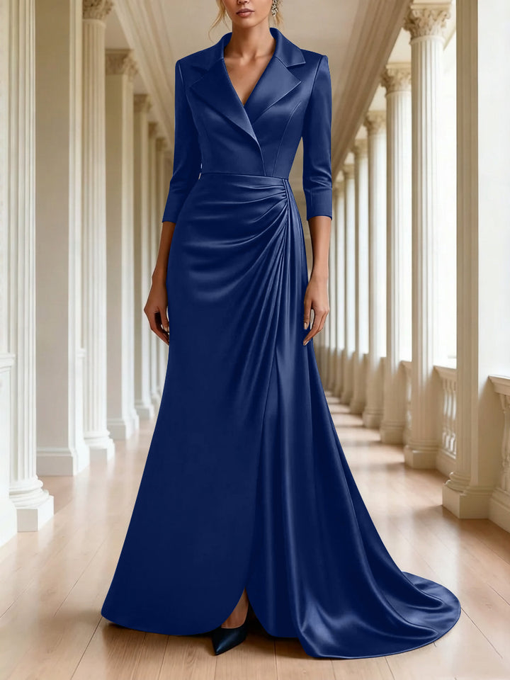 Trumpet/Mermaid 3/4 Sleeves V-Neck Mother of the Bride Dresses Floor-Length