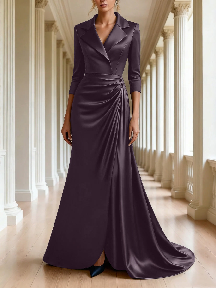 Trumpet/Mermaid 3/4 Sleeves V-Neck Mother of the Bride Dresses Floor-Length