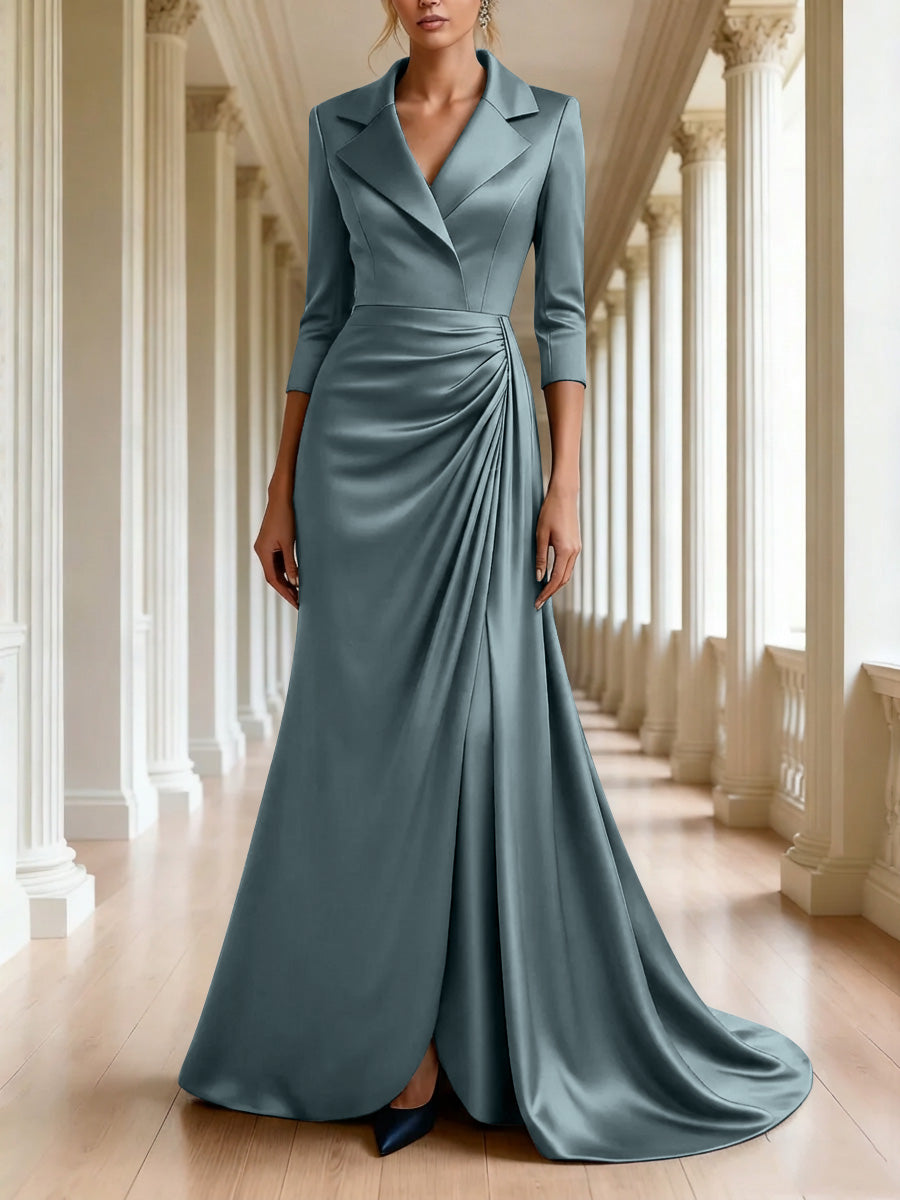 Trumpet/Mermaid 3/4 Sleeves V-Neck Mother of the Bride Dresses Floor-Length