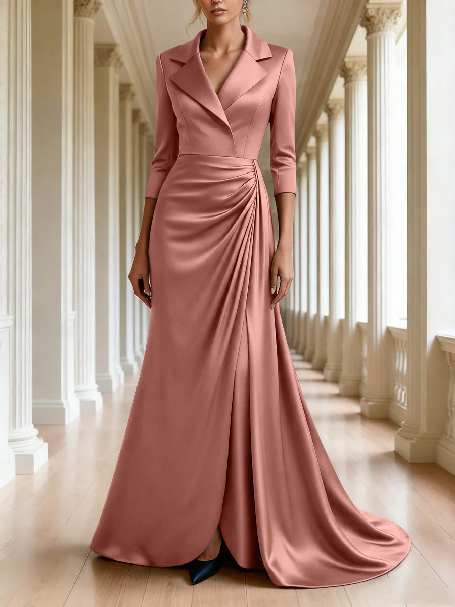 Trumpet/Mermaid 3/4 Sleeves V-Neck Mother of the Bride Dresses Floor-Length