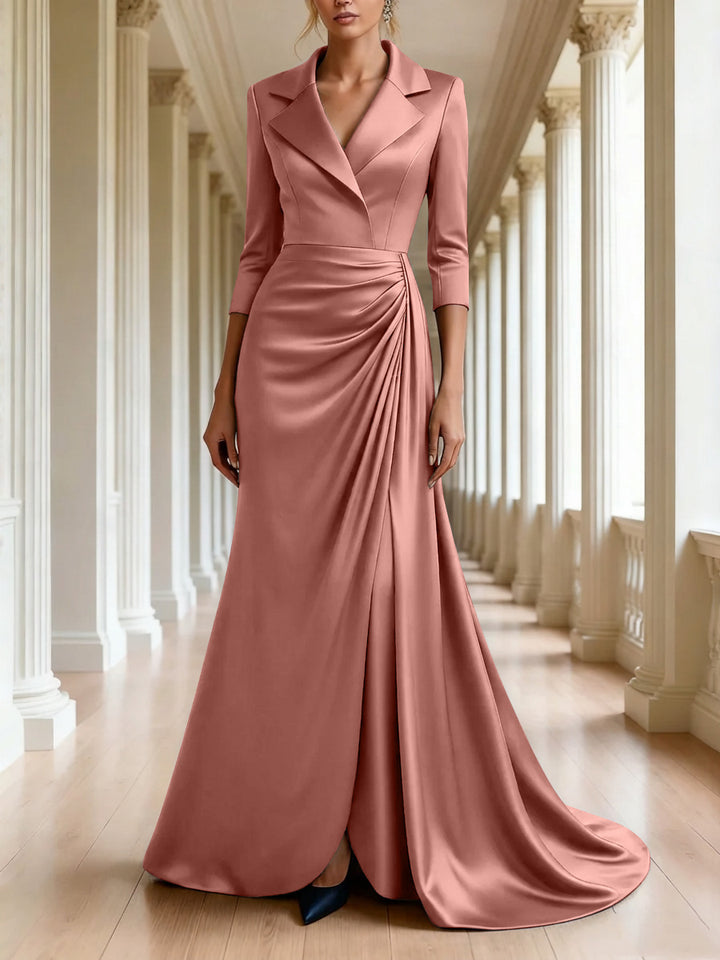 Trumpet/Mermaid 3/4 Sleeves V-Neck Mother of the Bride Dresses Floor-Length