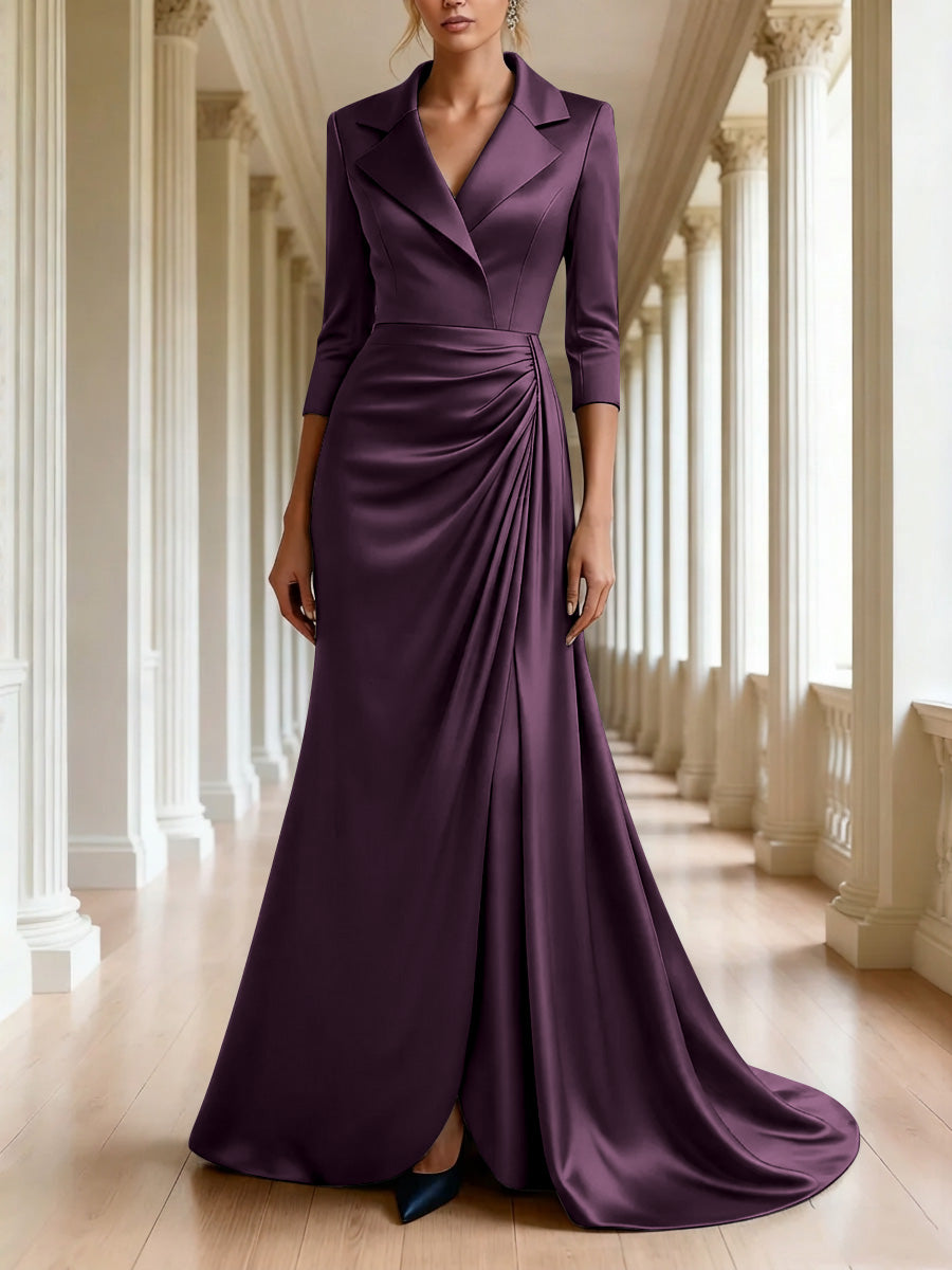 Trumpet/Mermaid 3/4 Sleeves V-Neck Mother of the Bride Dresses Floor-Length