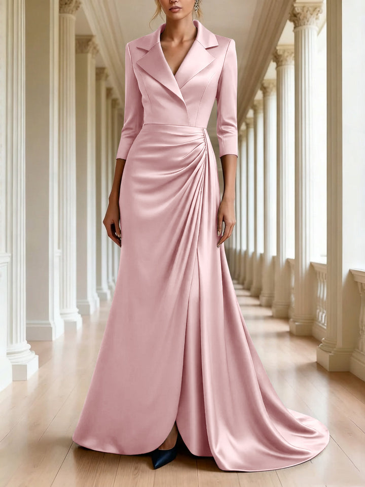 Trumpet/Mermaid 3/4 Sleeves V-Neck Mother of the Bride Dresses Floor-Length