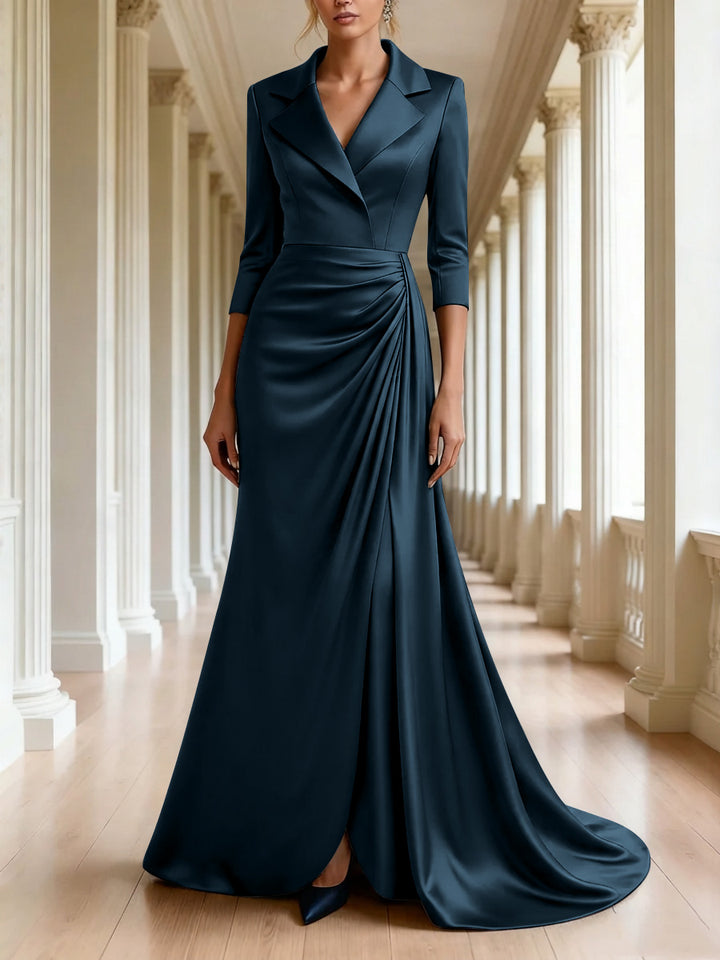 Trumpet/Mermaid 3/4 Sleeves V-Neck Mother of the Bride Dresses Floor-Length