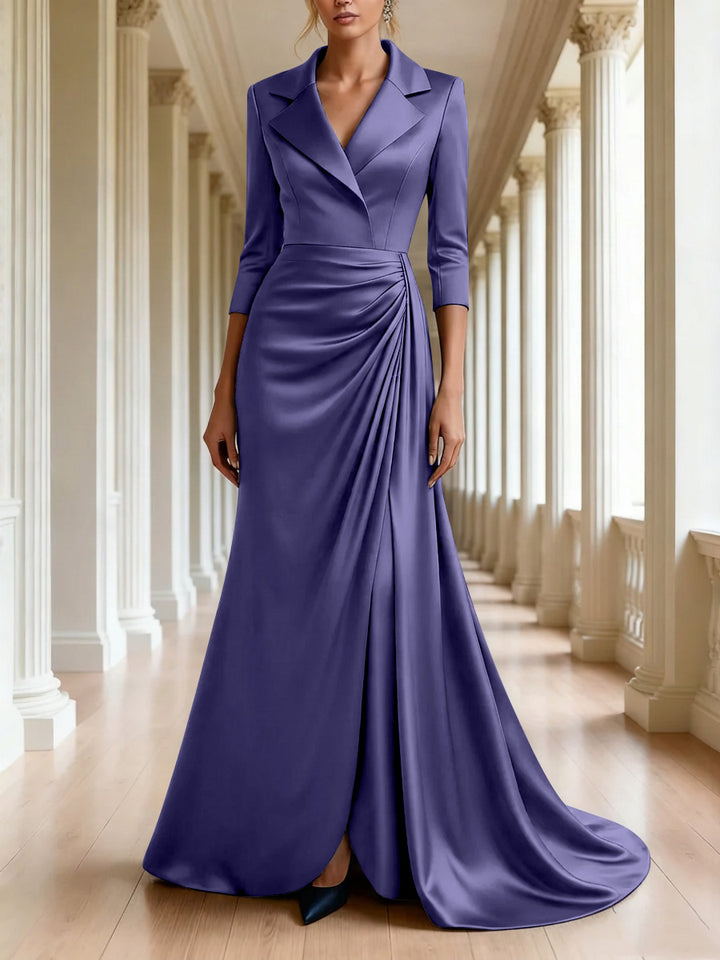 Trumpet/Mermaid 3/4 Sleeves V-Neck Mother of the Bride Dresses Floor-Length