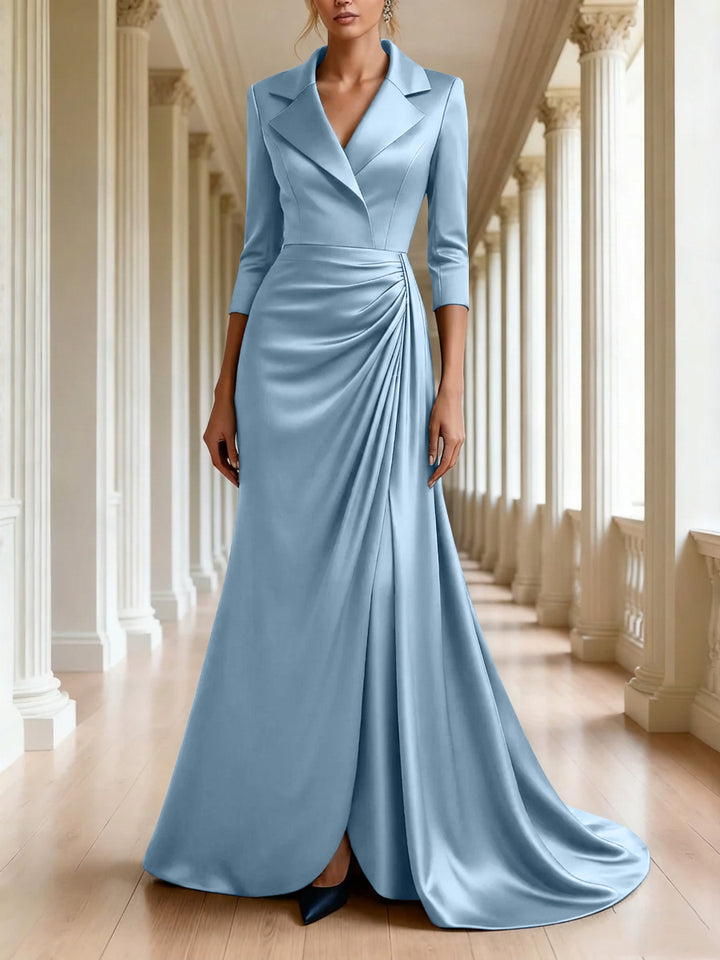 Trumpet/Mermaid 3/4 Sleeves V-Neck Mother of the Bride Dresses Floor-Length