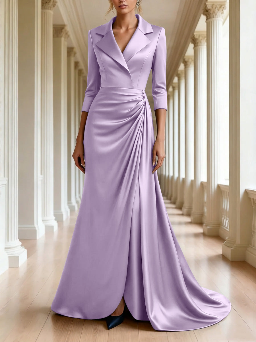 Trumpet/Mermaid 3/4 Sleeves V-Neck Mother of the Bride Dresses Floor-Length