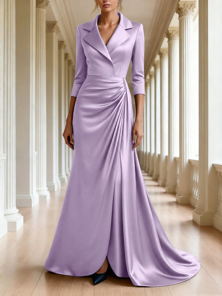 Trumpet/Mermaid 3/4 Sleeves V-Neck Mother of the Bride Dresses Floor-Length
