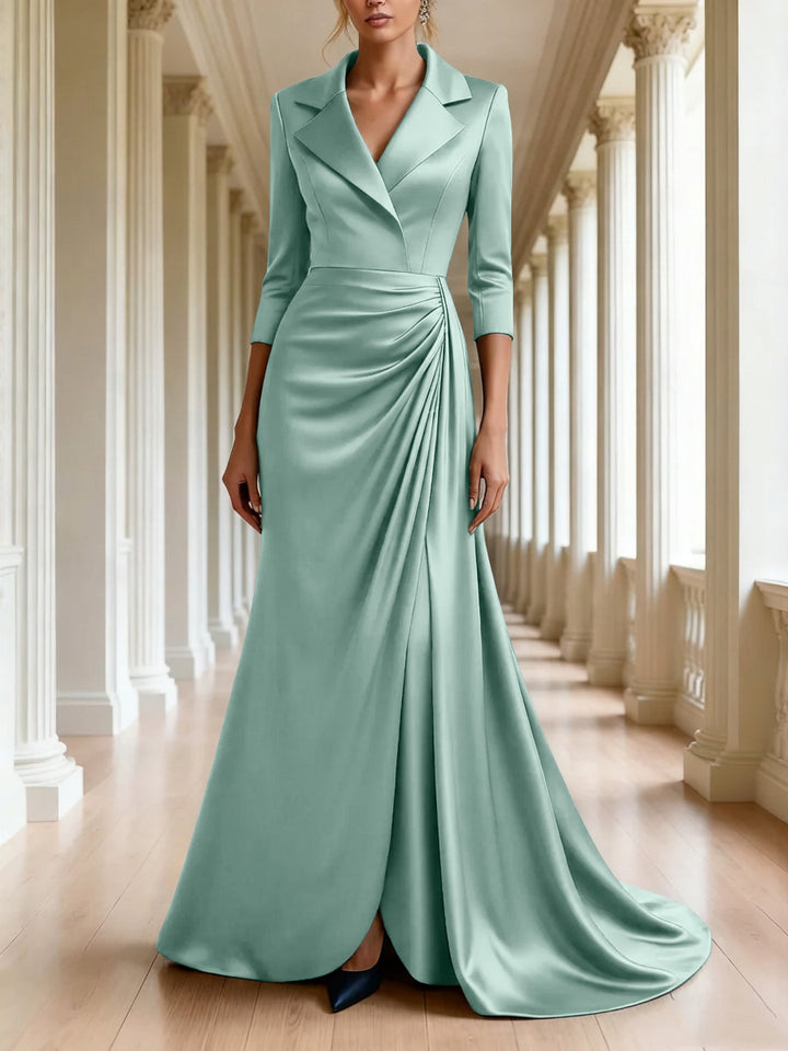 Trumpet/Mermaid 3/4 Sleeves V-Neck Mother of the Bride Dresses Floor-Length