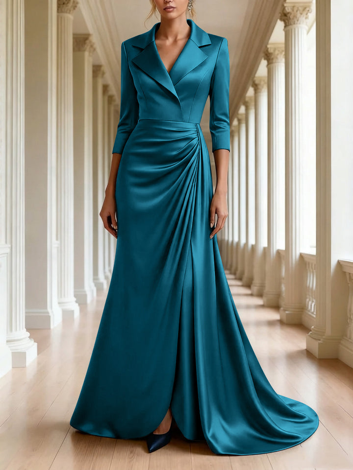 Trumpet/Mermaid 3/4 Sleeves V-Neck Mother of the Bride Dresses Floor-Length