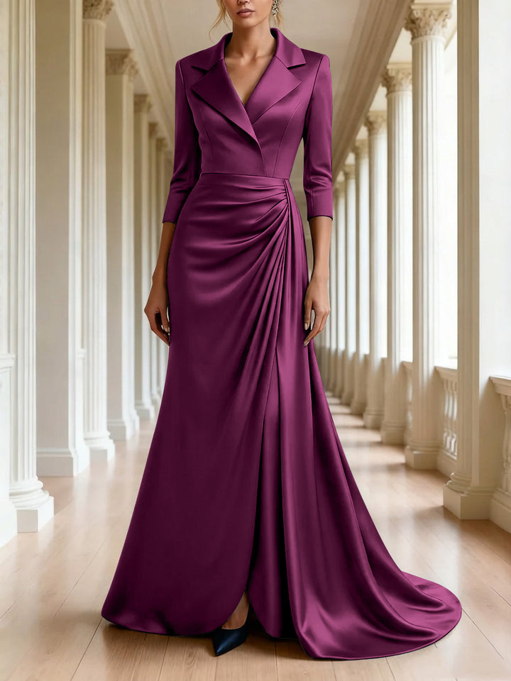 Trumpet/Mermaid 3/4 Sleeves V-Neck Mother of the Bride Dresses Floor-Length