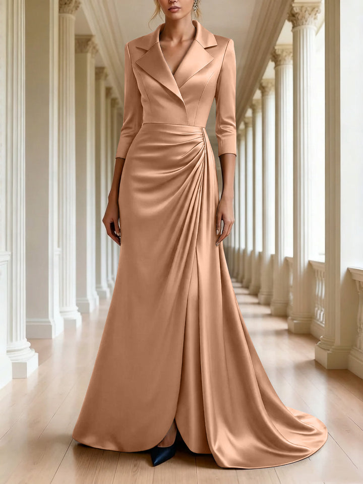 Trumpet/Mermaid 3/4 Sleeves V-Neck Mother of the Bride Dresses Floor-Length