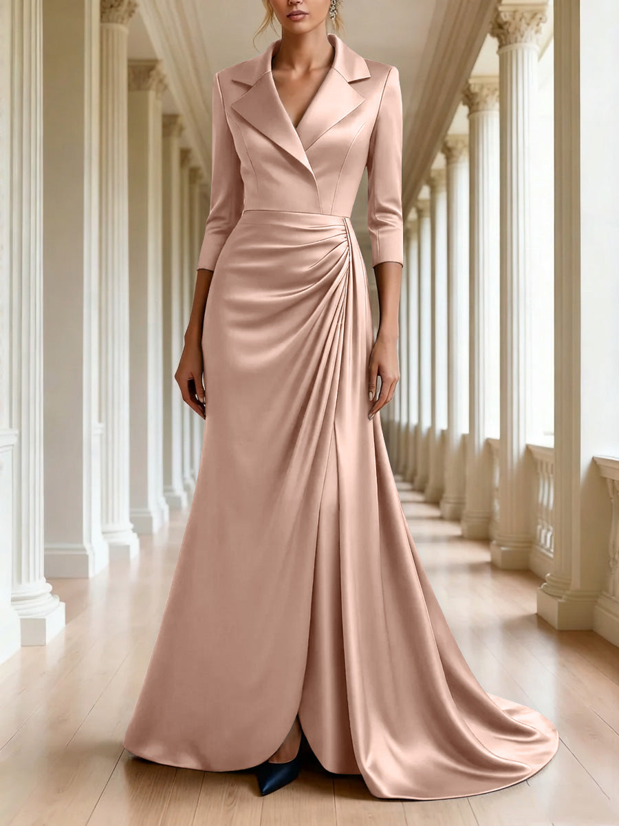 Trumpet/Mermaid 3/4 Sleeves V-Neck Mother of the Bride Dresses Floor-Length