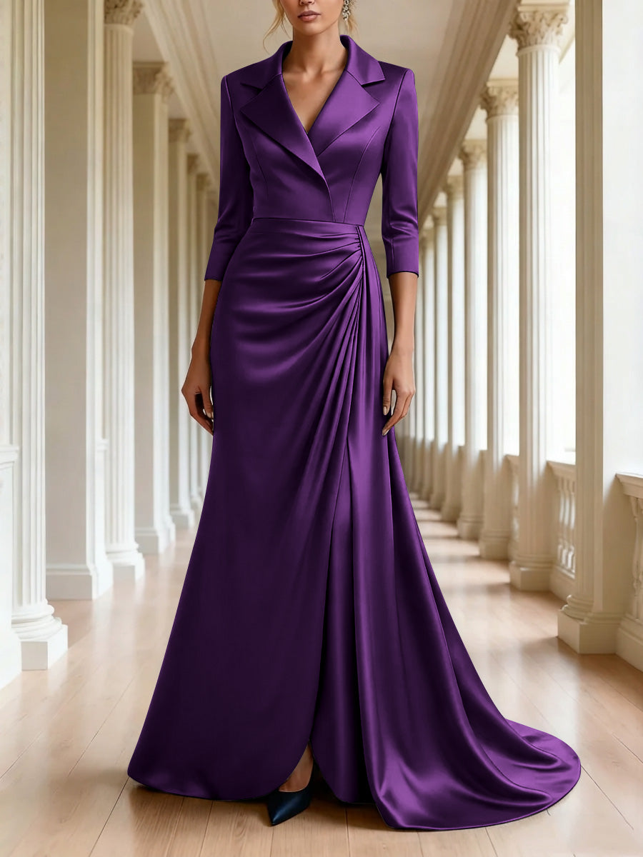 Trumpet/Mermaid 3/4 Sleeves V-Neck Mother of the Bride Dresses Floor-Length