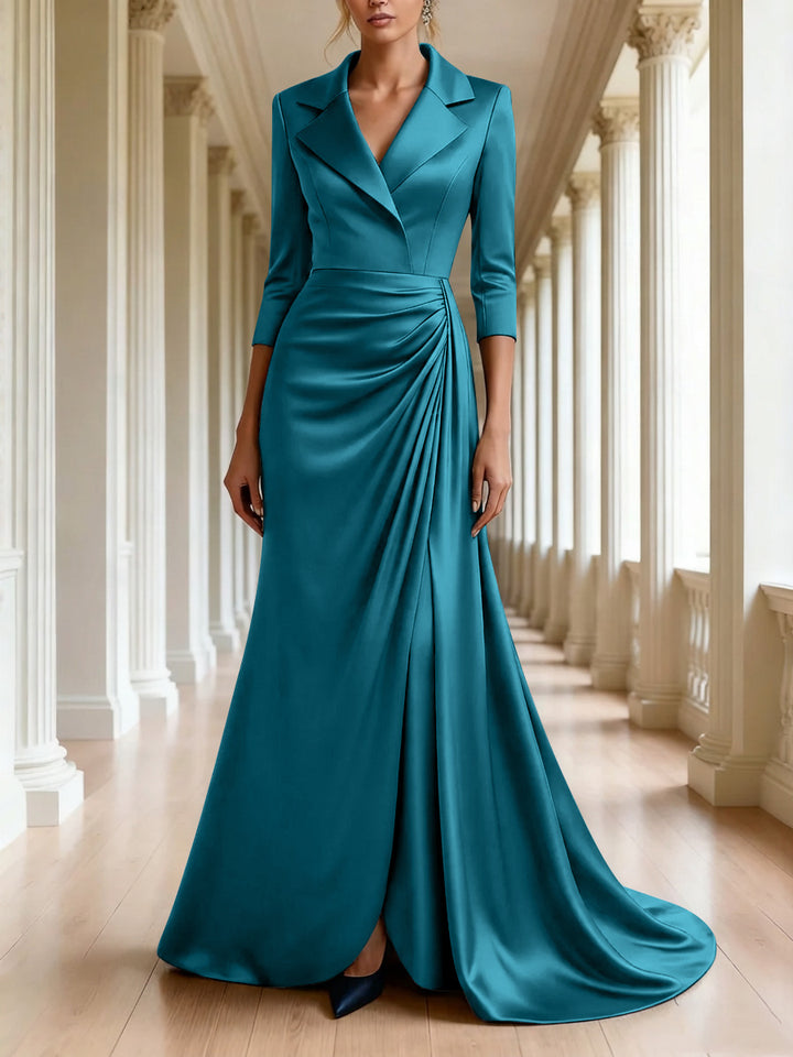 Trumpet/Mermaid 3/4 Sleeves V-Neck Mother of the Bride Dresses Floor-Length