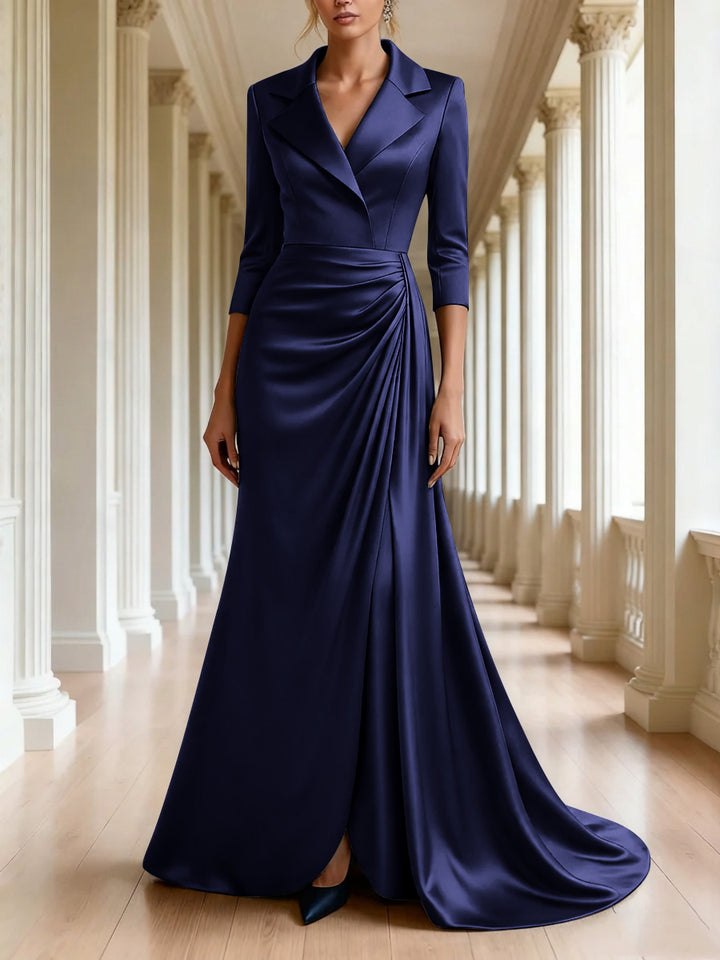 Trumpet/Mermaid 3/4 Sleeves V-Neck Mother of the Bride Dresses Floor-Length